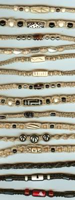 JewelryVilla hemp bracelets and hemp anklets with wooden beads, leather, black cords