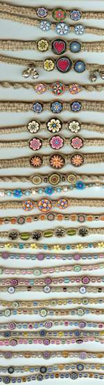 JewelryVilla Hemp bracelets and hemp anklets with flower fimo beads
