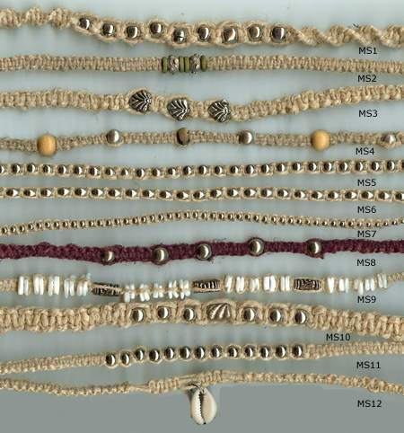 JewelryVilla hemp necklaces with metal beads or shells