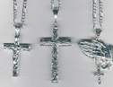 Large cross and praying hands faux silver charms with figaro necklaces