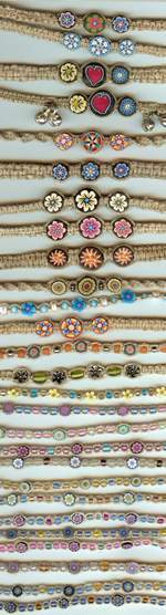 JewelryVilla Hemp bracelets and hemp anklets with flower fimo beads
