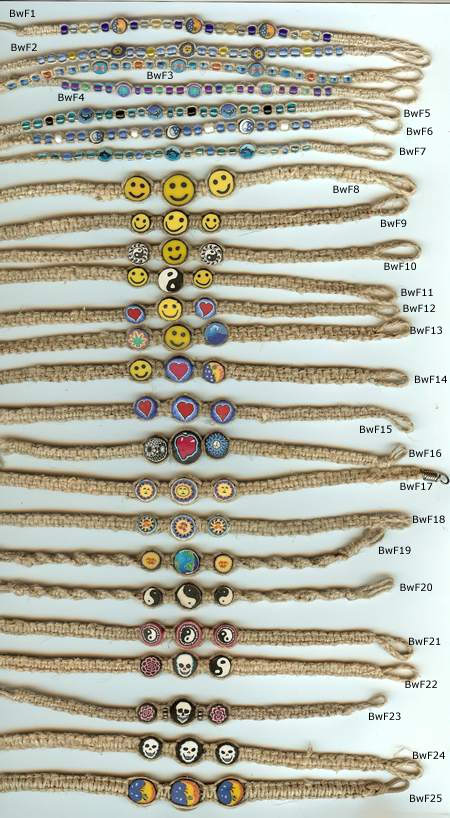 JewelryVilla hemp bracelets or anklets with fimo beads