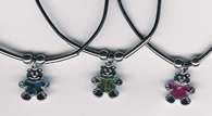 Teddy bear necklace in blue, green and red